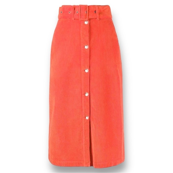 NWT MSGM Corduroy Style Belted Skirt In Orange Size 40 Made In Italy